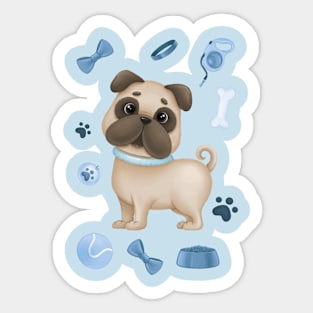 Cute bulldog - blue Sticker